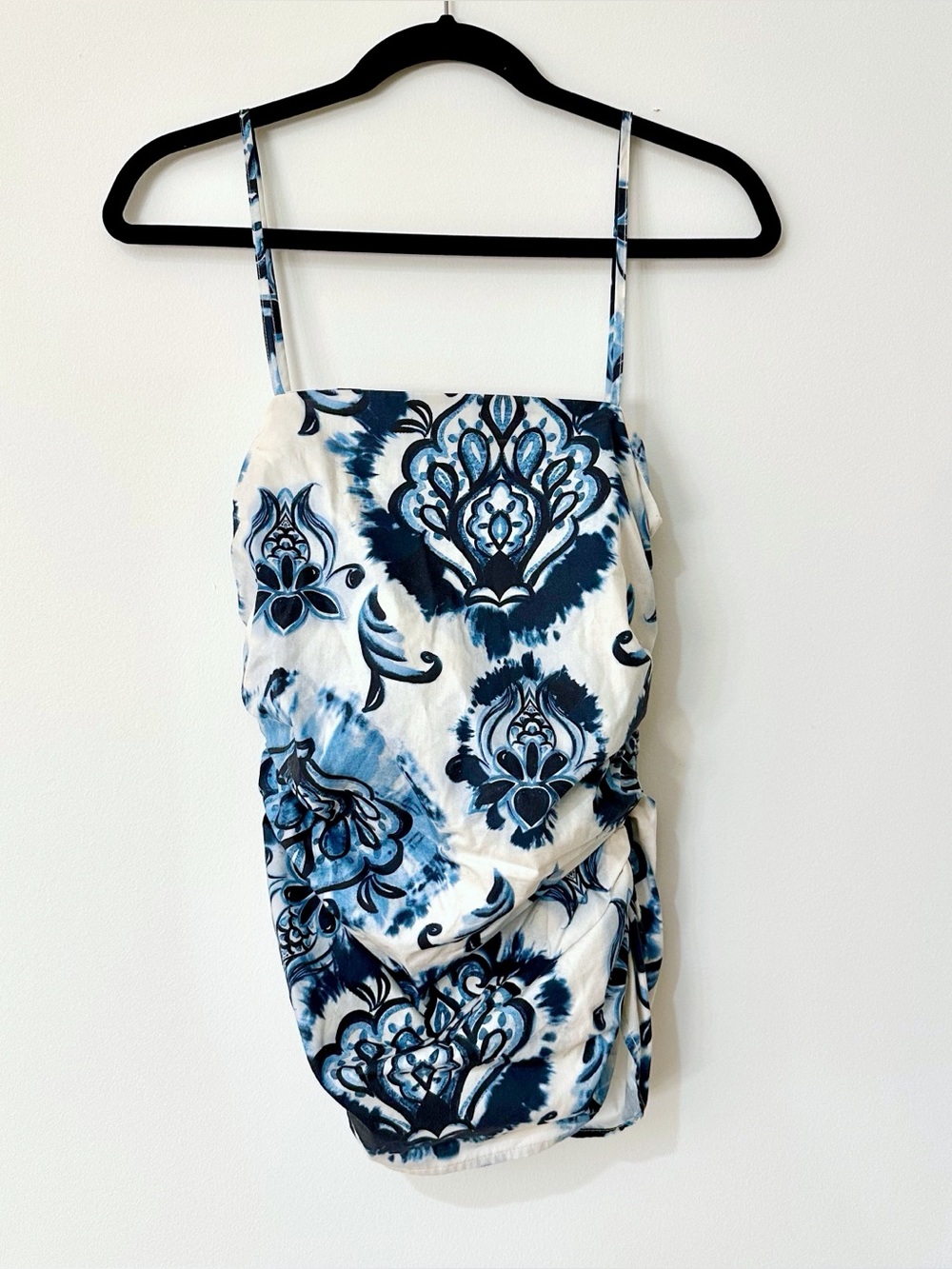 NWT Zara Paisley Spaghetti Strap Square Neck Ruched Top Size Small - Picture 3 of 5